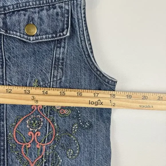 Christopher Banks Denim Boho Vest M Blue Embroidered Collared Eclectic Western - Picture 8 of 9